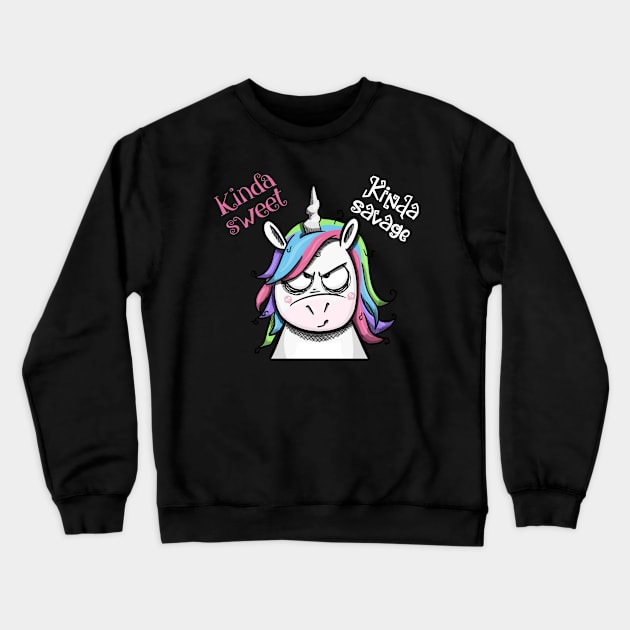 Kinda Sweet, Kinda Savage Unicorn Crewneck Sweatshirt by Fun4theBrain